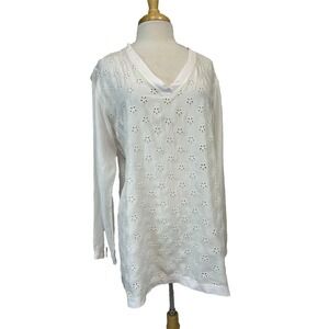 Pete & Gretta Jonny Was Silk Tunic Top Pale Pink Eyelet V-Neck Long Sleeve SZ L